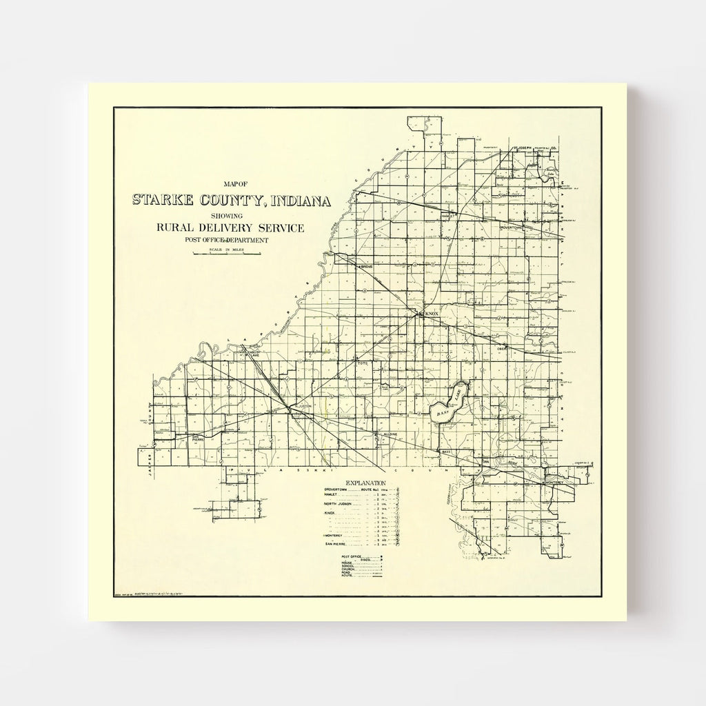 Vintage Map of Starke County, Indiana 1909