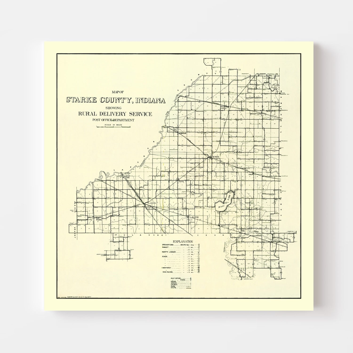 Vintage Map of Starke County, Indiana 1909