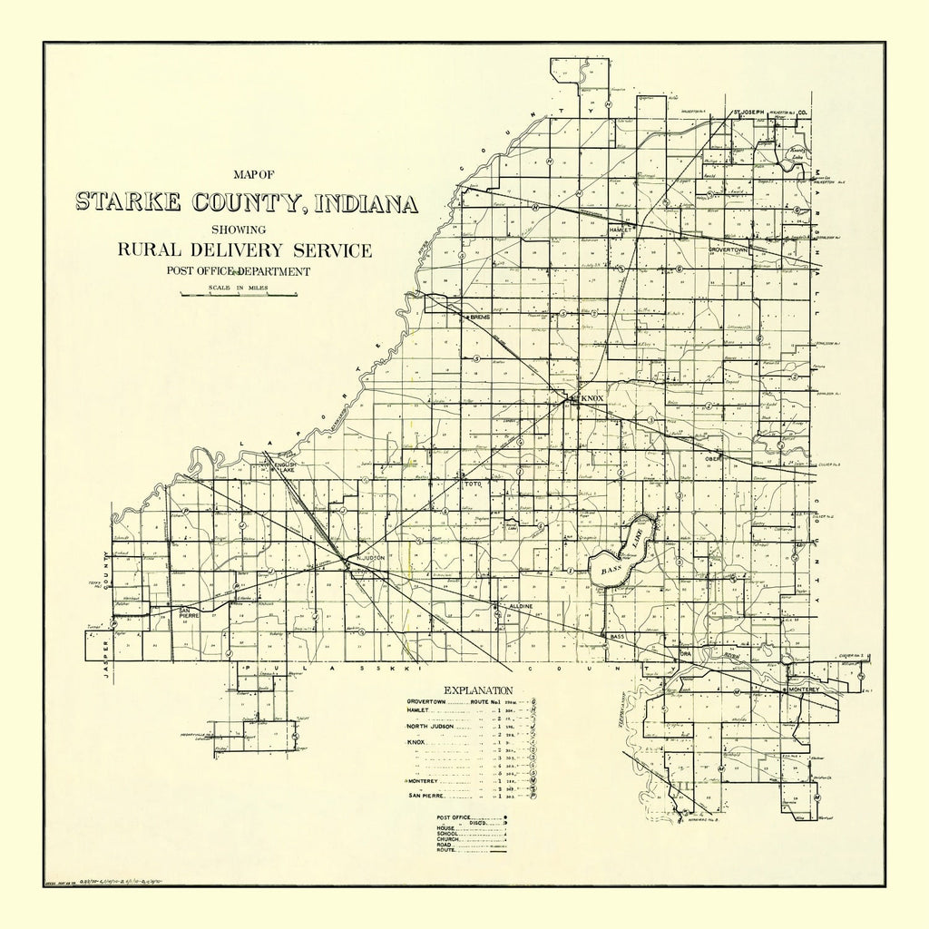 Vintage Map of Starke County, Indiana 1909