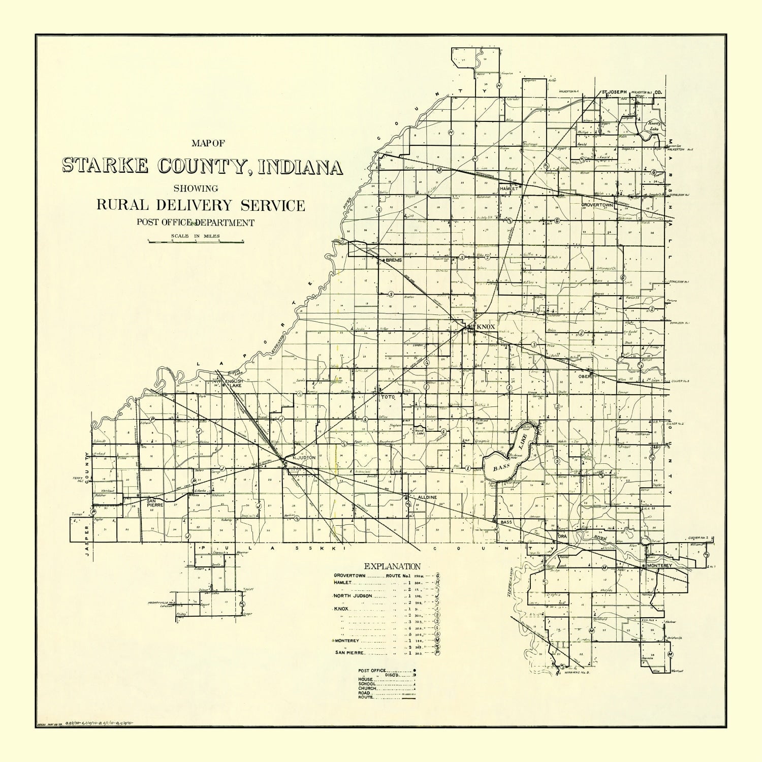 Vintage Map of Starke County, Indiana 1909
