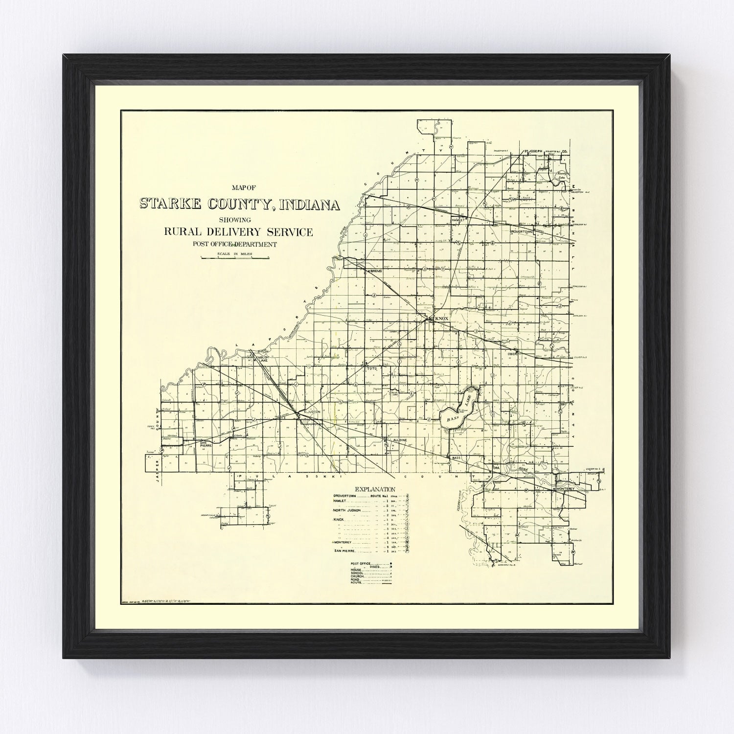 Vintage Map of Starke County, Indiana 1909