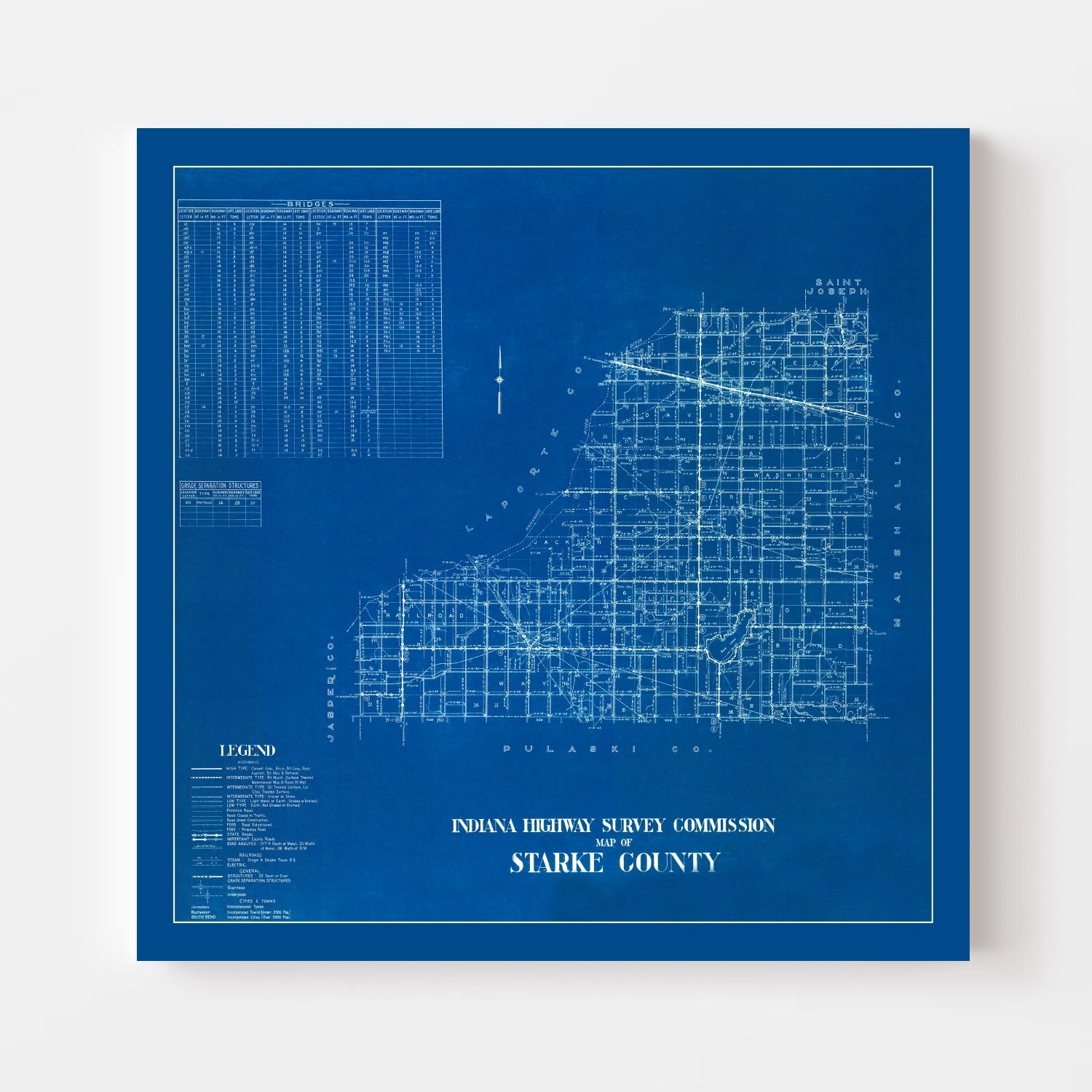 Vintage Map of Starke County, Indiana 1936