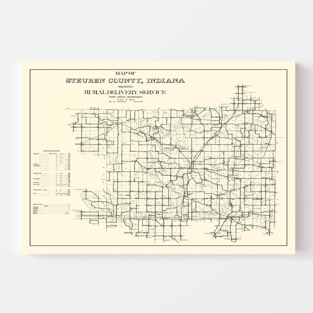Vintage Map of Steuben County, Indiana 1910