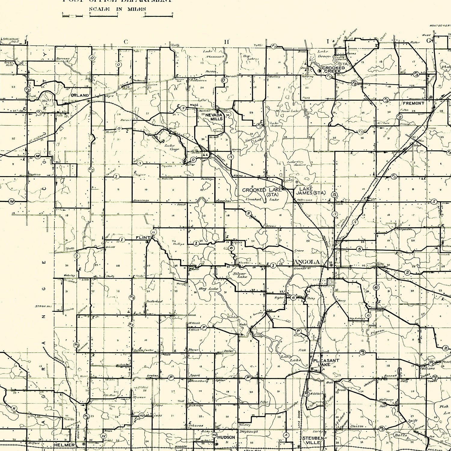 Vintage Map of Steuben County, Indiana 1910