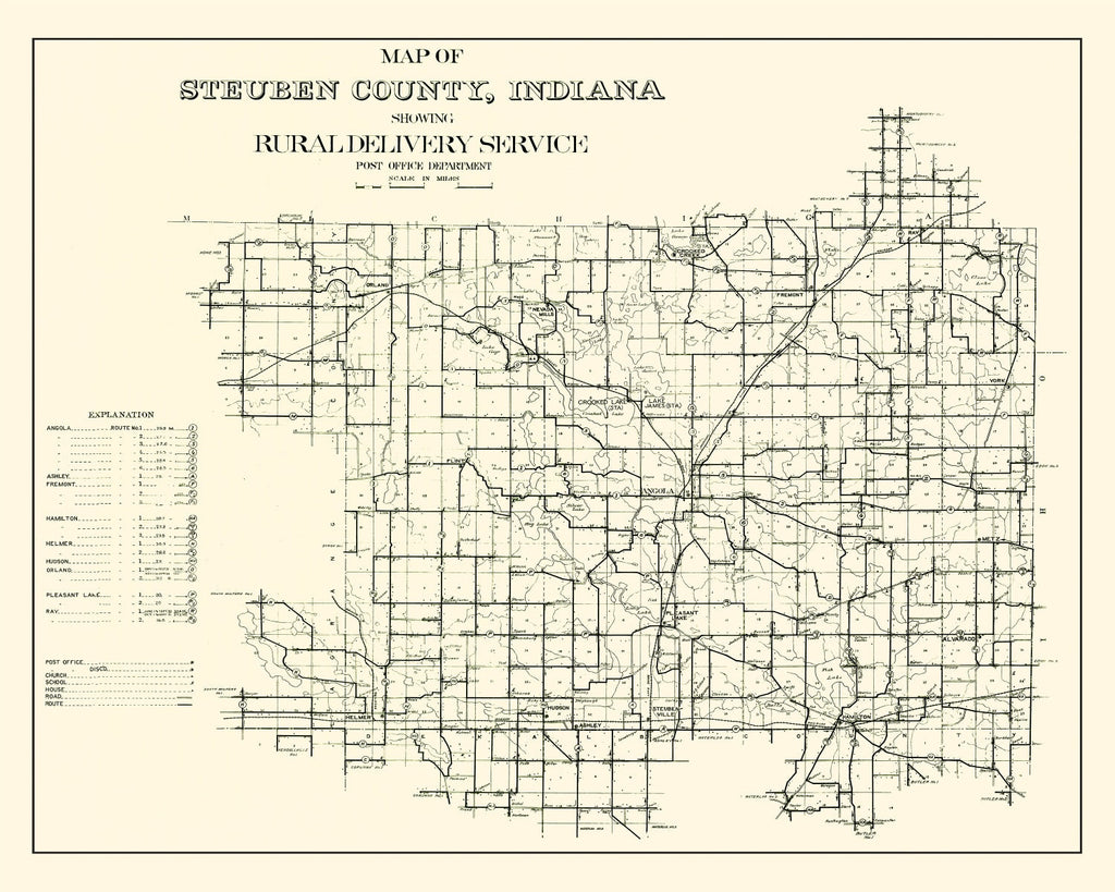 Vintage Map of Steuben County, Indiana 1910