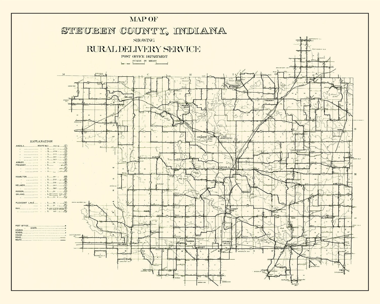 Vintage Map of Steuben County, Indiana 1910