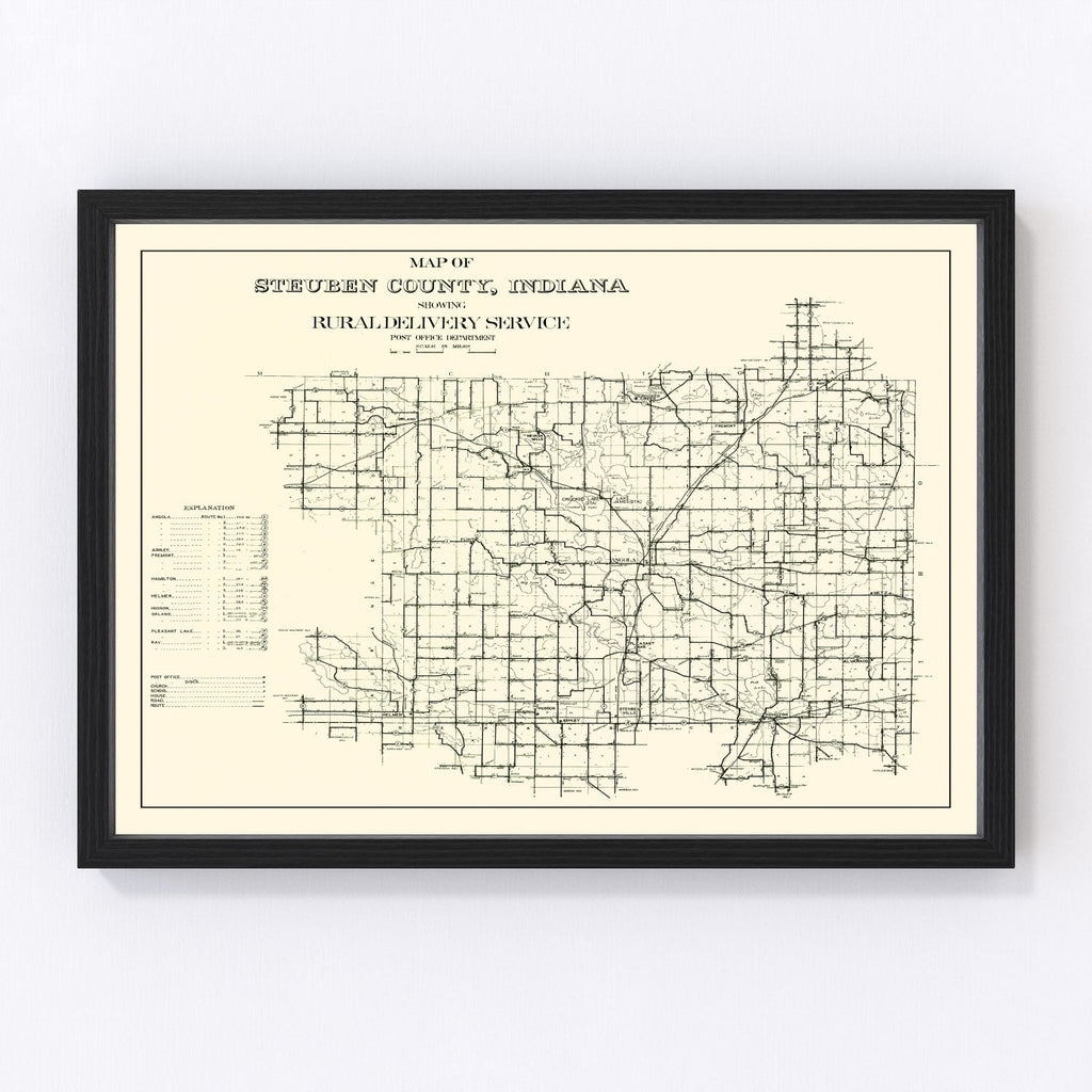 Vintage Map of Steuben County, Indiana 1910