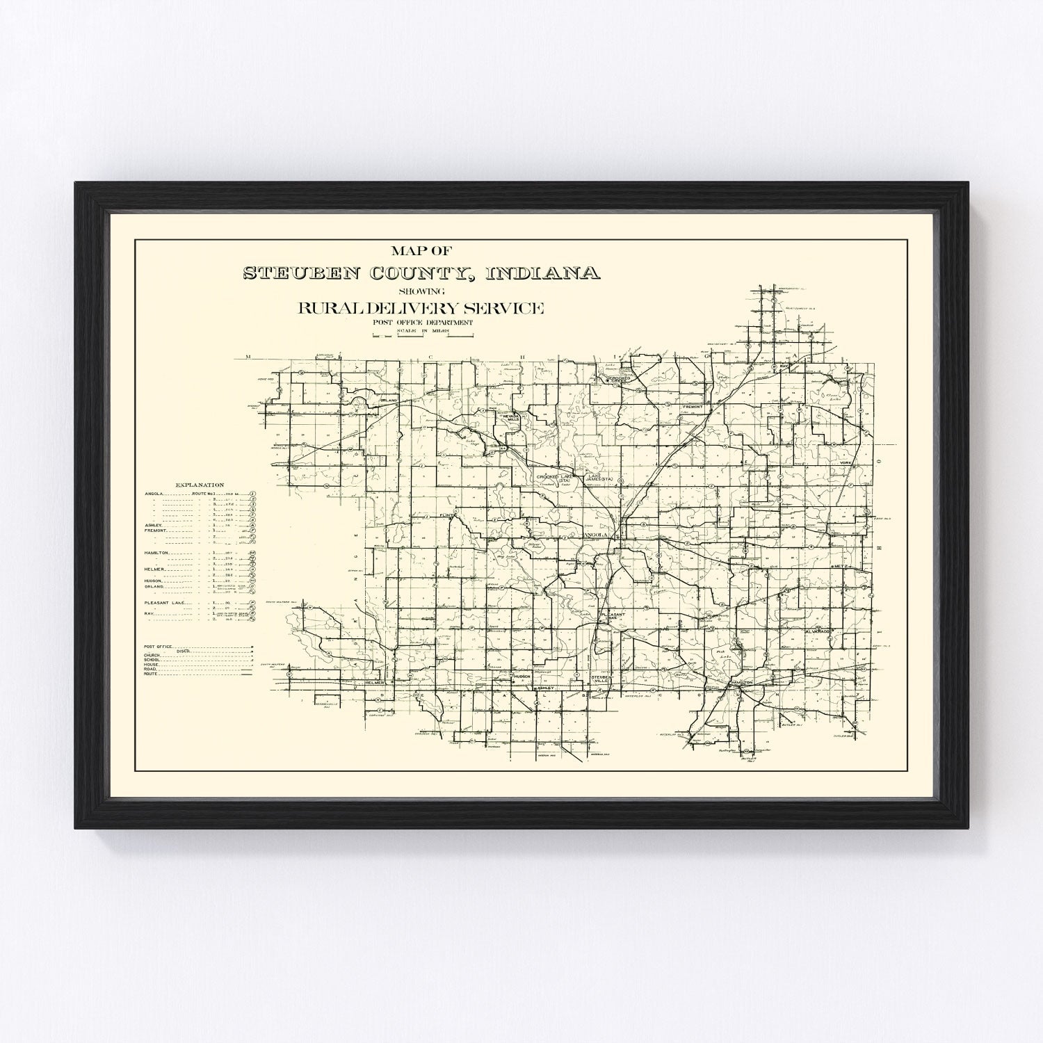 Vintage Map of Steuben County, Indiana 1910