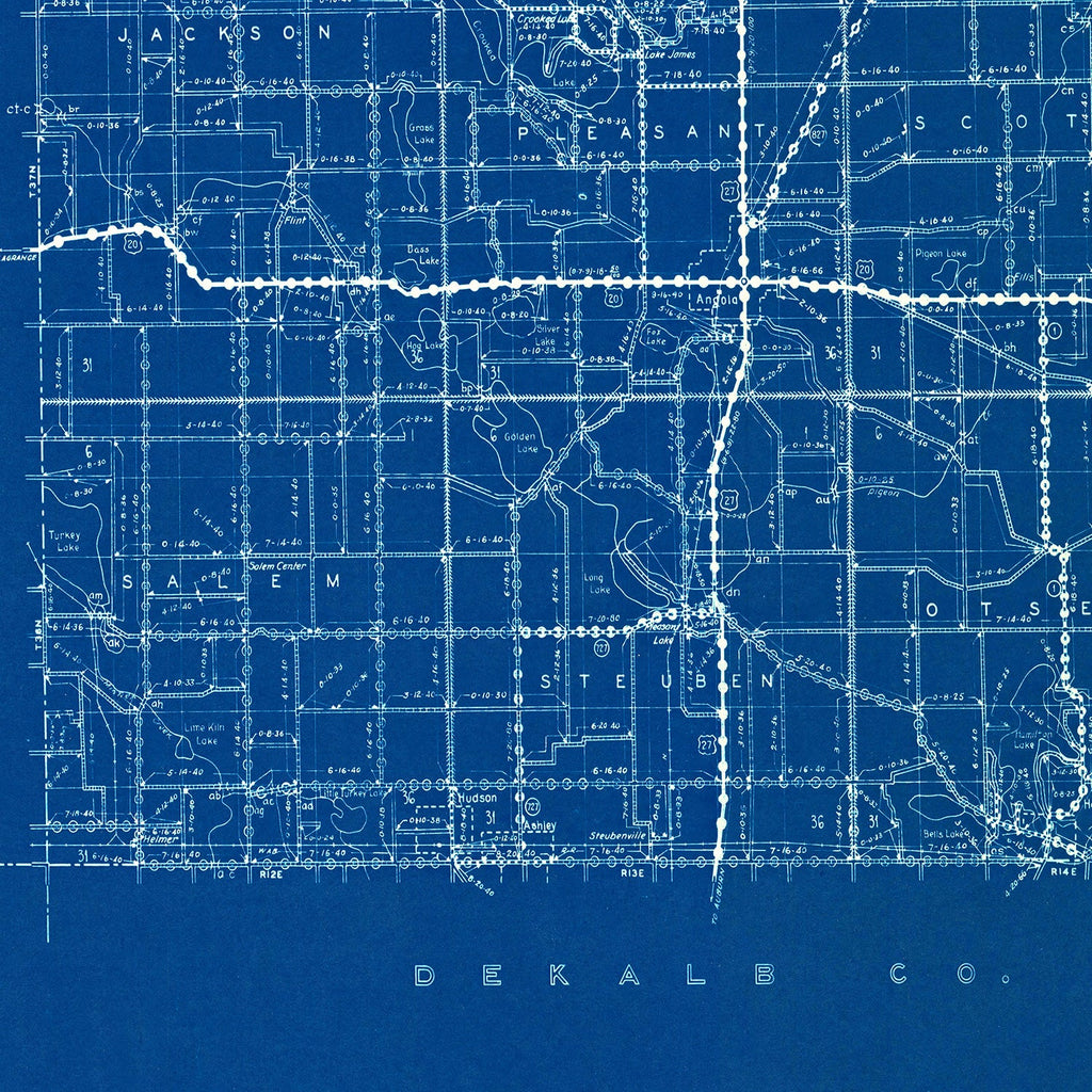 Vintage Map of Steuben County, Indiana 1936