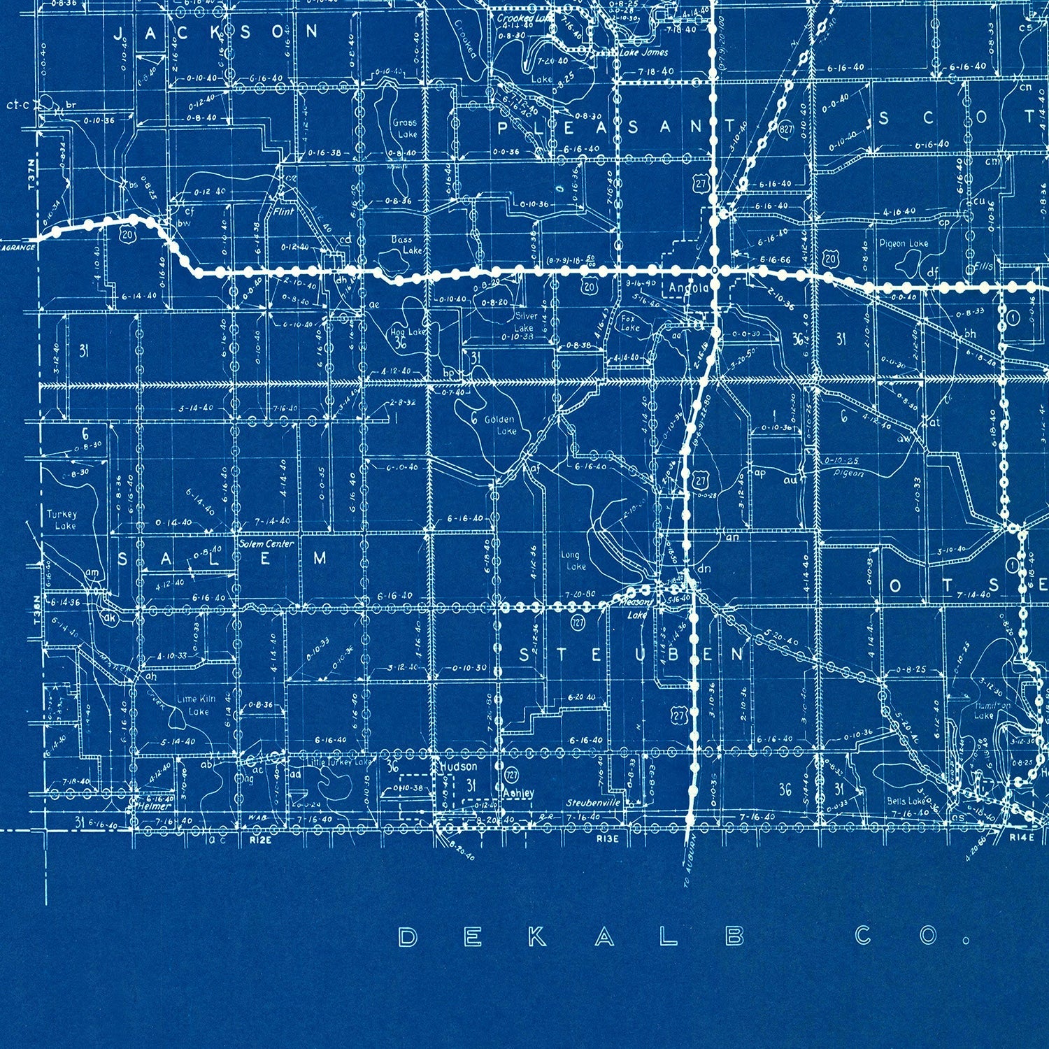 Vintage Map of Steuben County, Indiana 1936