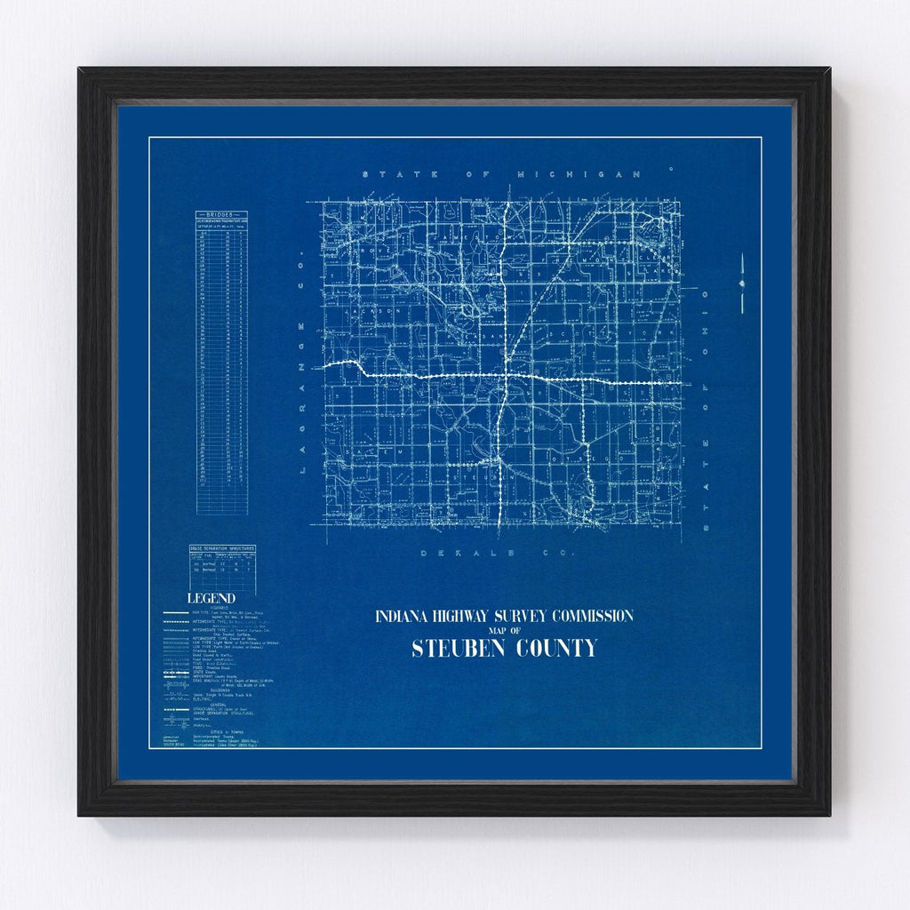 Vintage Map of Steuben County, Indiana 1936