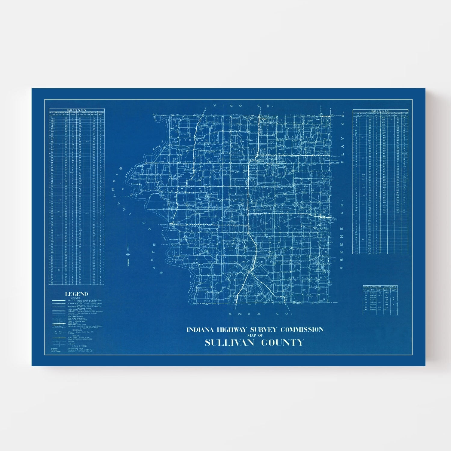 Vintage Map of Sullivan County, Indiana 1936