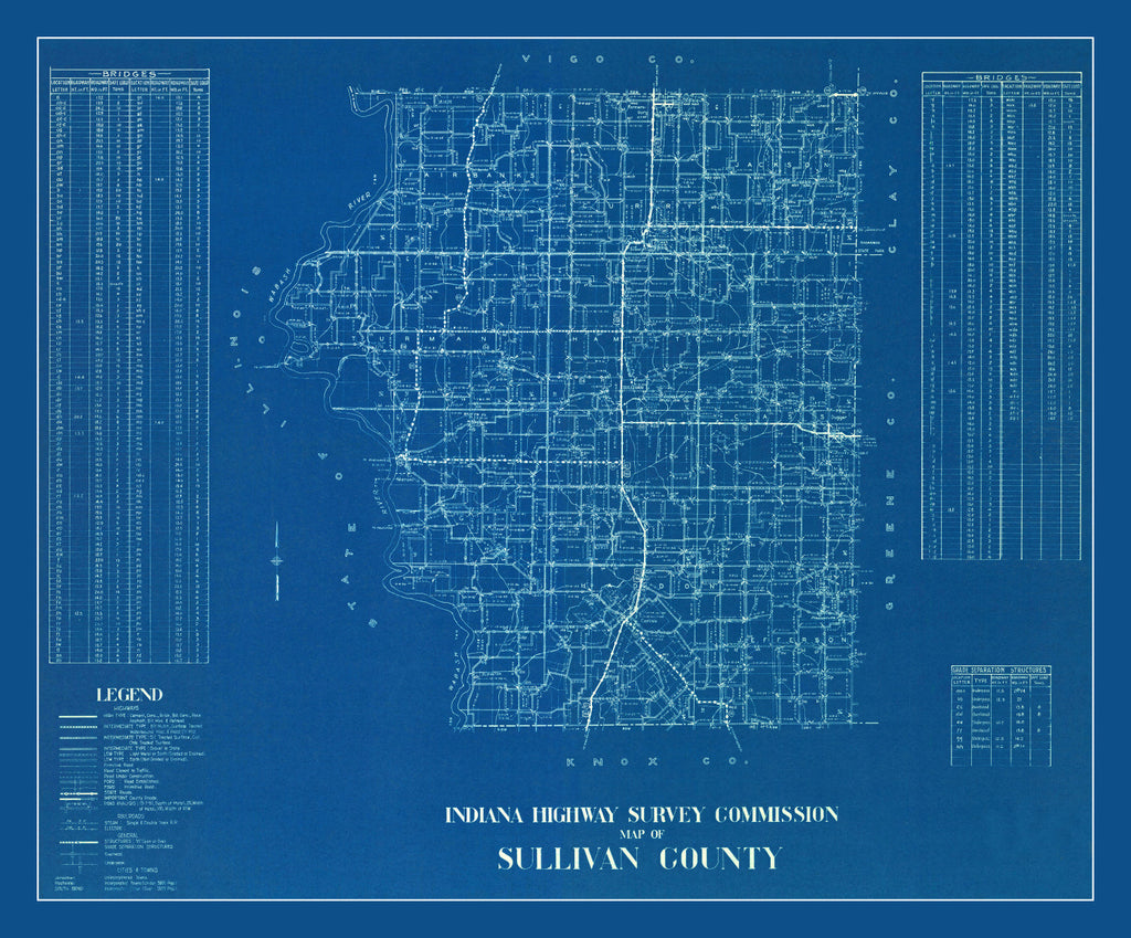 Vintage Map of Sullivan County, Indiana 1936