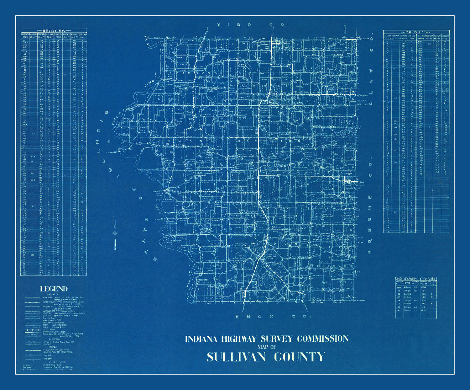 Vintage Map of Sullivan County, Indiana 1936