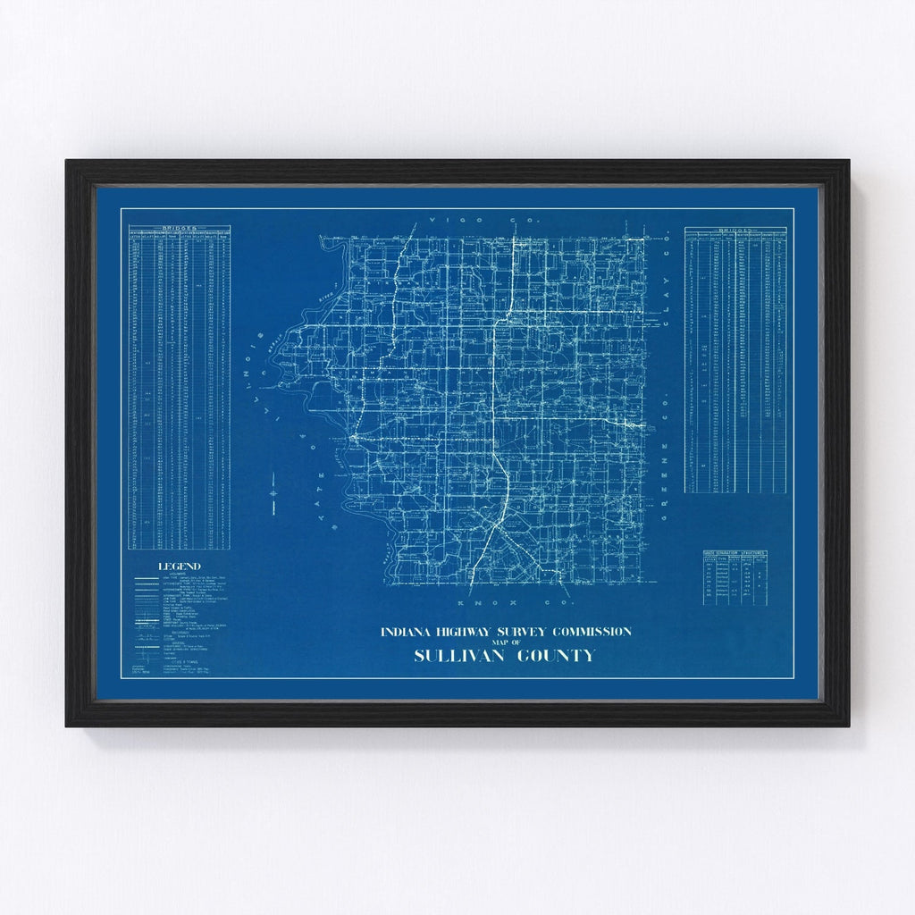 Vintage Map of Sullivan County, Indiana 1936