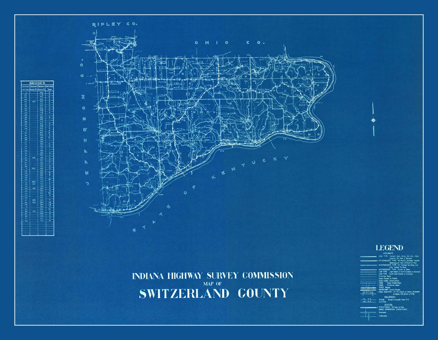 Vintage Map of Switzerland County, Indiana 1936