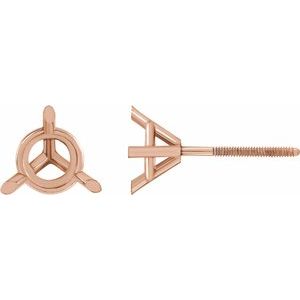 14K Rose Gold 3.5 mm Round 3-Prong Cocktail-Style Earring Mounting