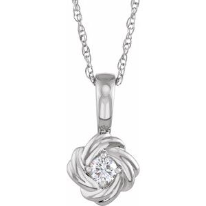Platinum 1/6 CT Natural Diamond Knot 18" Necklace