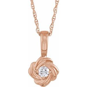 14K Rose Gold 1/6 CT Natural Diamond Knot 18" Necklace