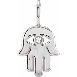 14K White Gold .02 CT Natural Diamond Hamsa Hand Charm/Pendant
