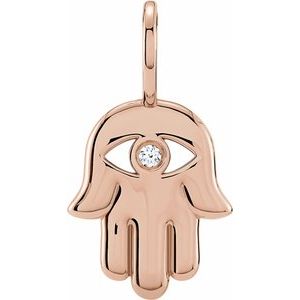 14K Rose Gold .02 CT Natural Diamond Hamsa Hand Charm/Pendant