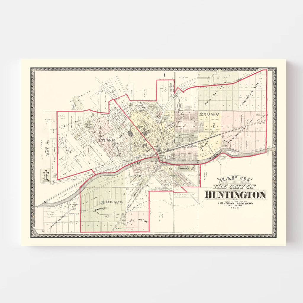 Vintage Map of Huntington, Indiana 1879