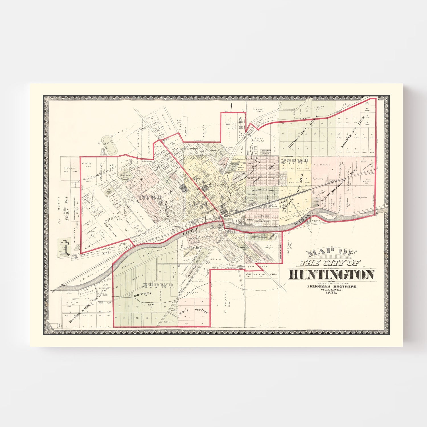 Vintage Map of Huntington, Indiana 1879