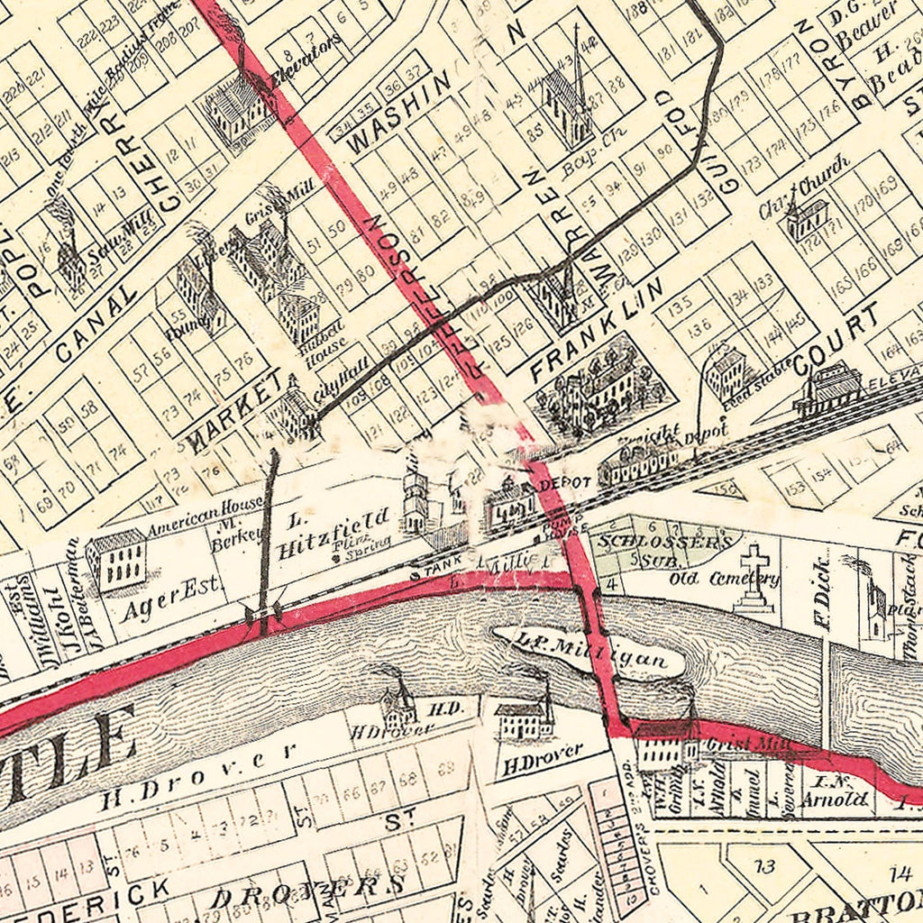 Vintage Map of Huntington, Indiana 1879