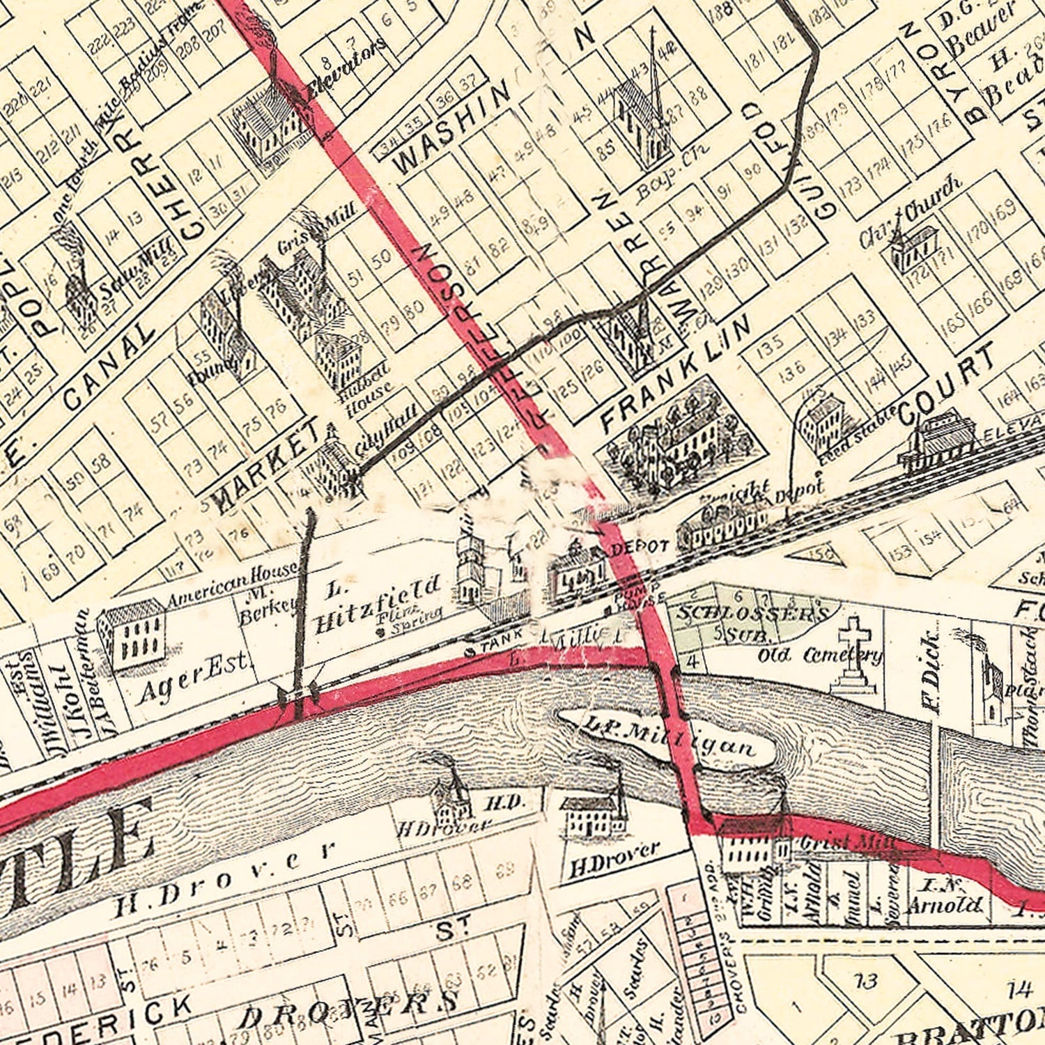 Vintage Map of Huntington, Indiana 1879