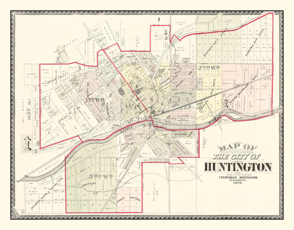 Vintage Map of Huntington, Indiana 1879
