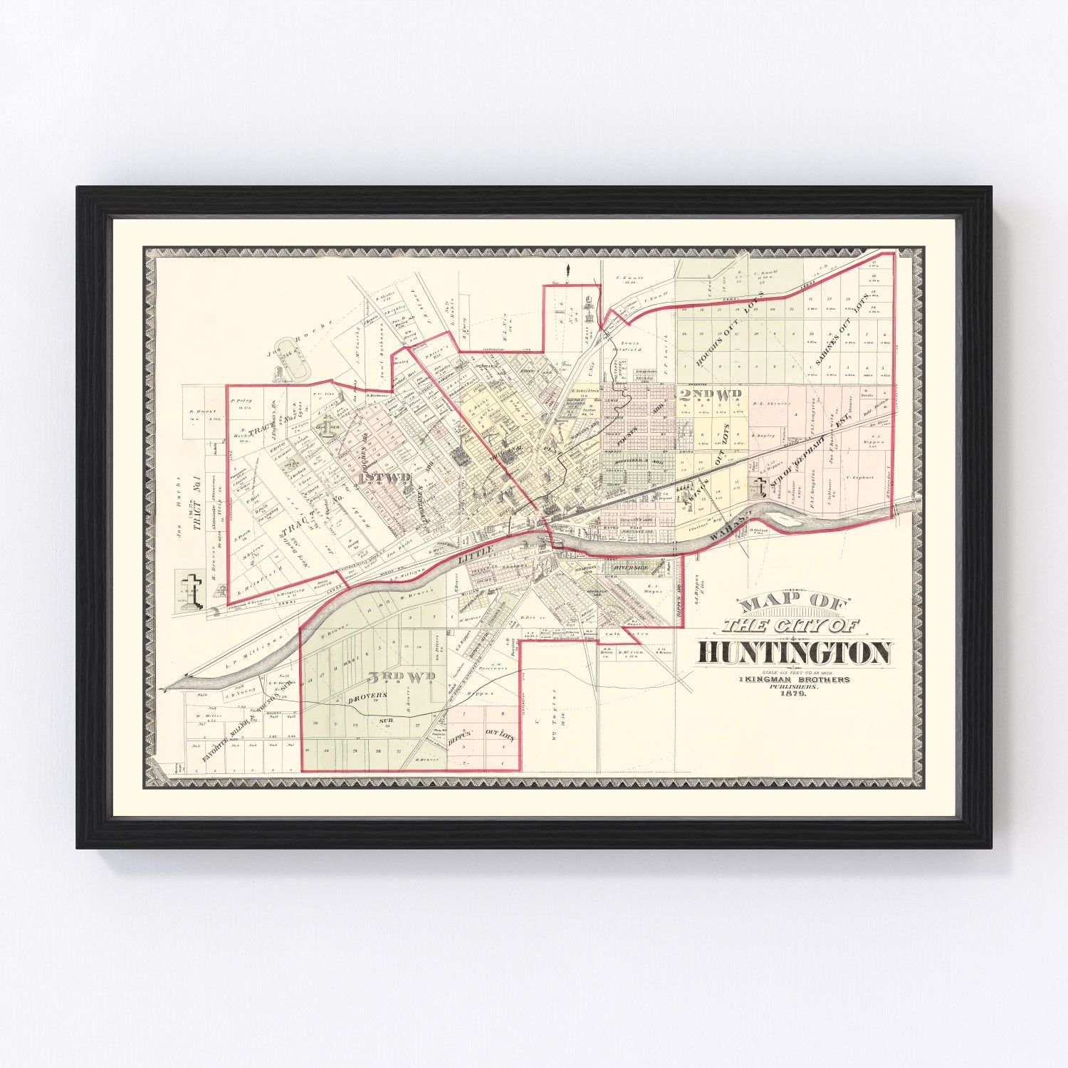 Vintage Map of Huntington, Indiana 1879