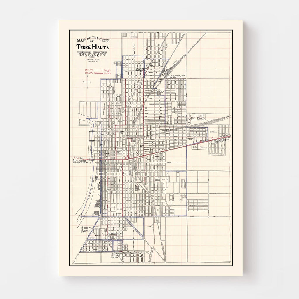 Vintage Map of Terre Haute, Indiana 1907