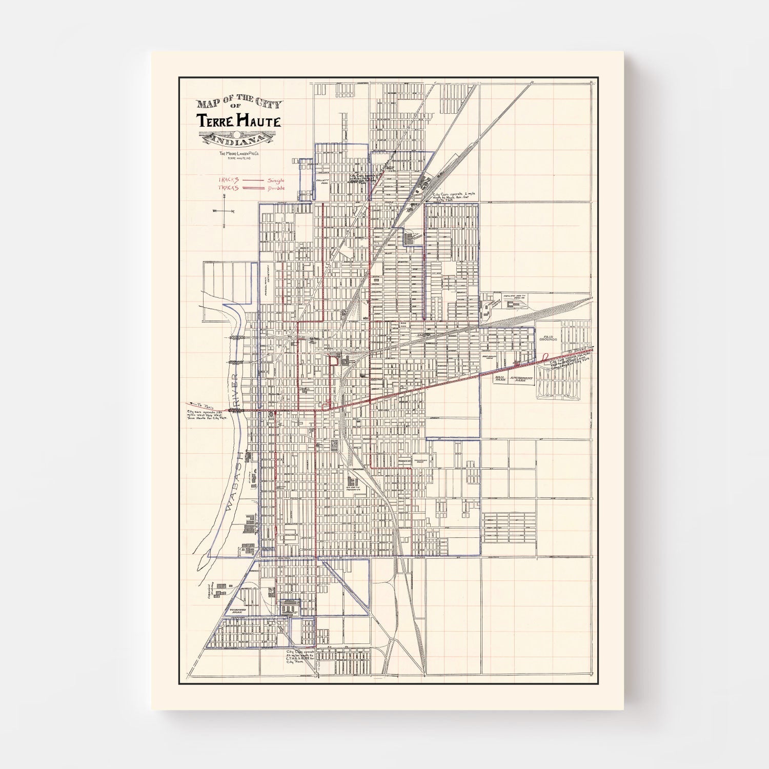Vintage Map of Terre Haute, Indiana 1907