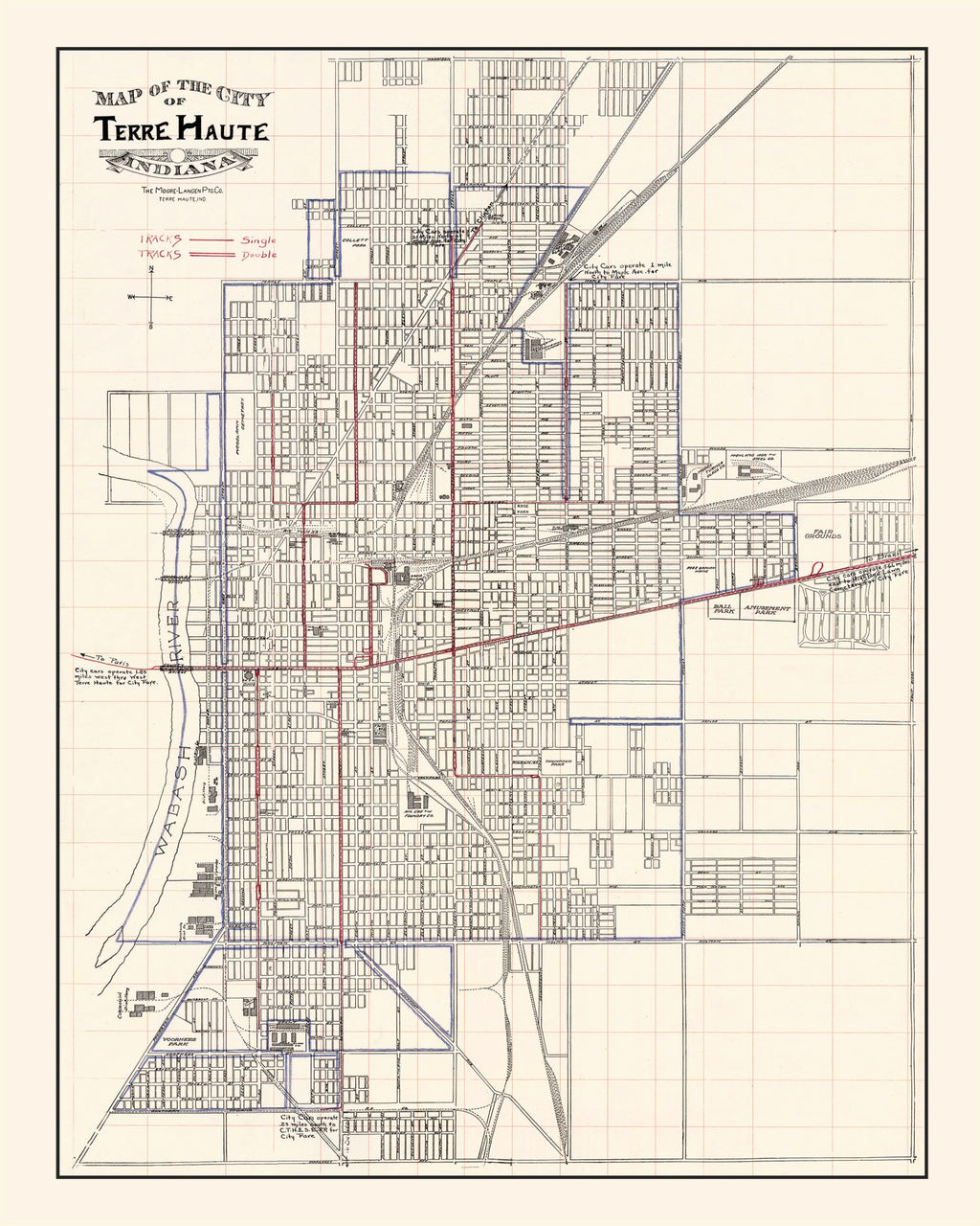 Vintage Map of Terre Haute, Indiana 1907