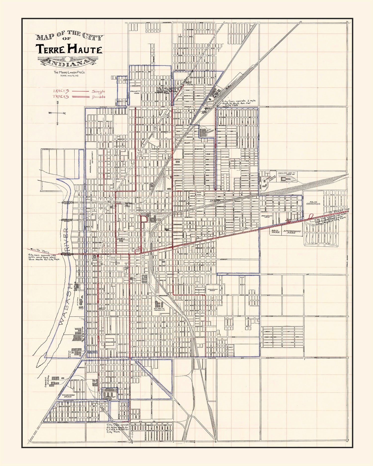 Vintage Map of Terre Haute, Indiana 1907