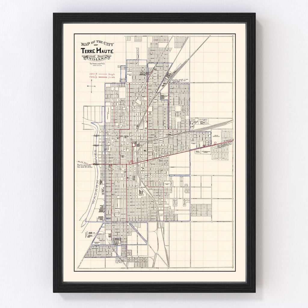 Vintage Map of Terre Haute, Indiana 1907