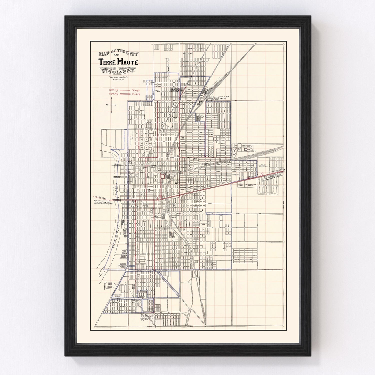 Vintage Map of Terre Haute, Indiana 1907