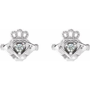 14K White Gold .06 CTW Natural Diamond Claddagh Earrings