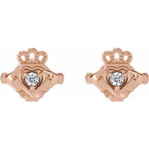 14K Rose Gold .06 CTW Natural Diamond Claddagh Earrings – image 2