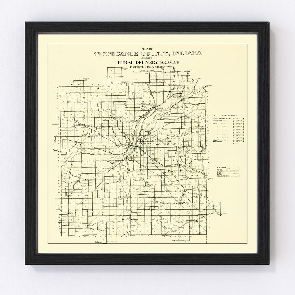 Vintage Map of Tippecanoe County, Indiana 1911
