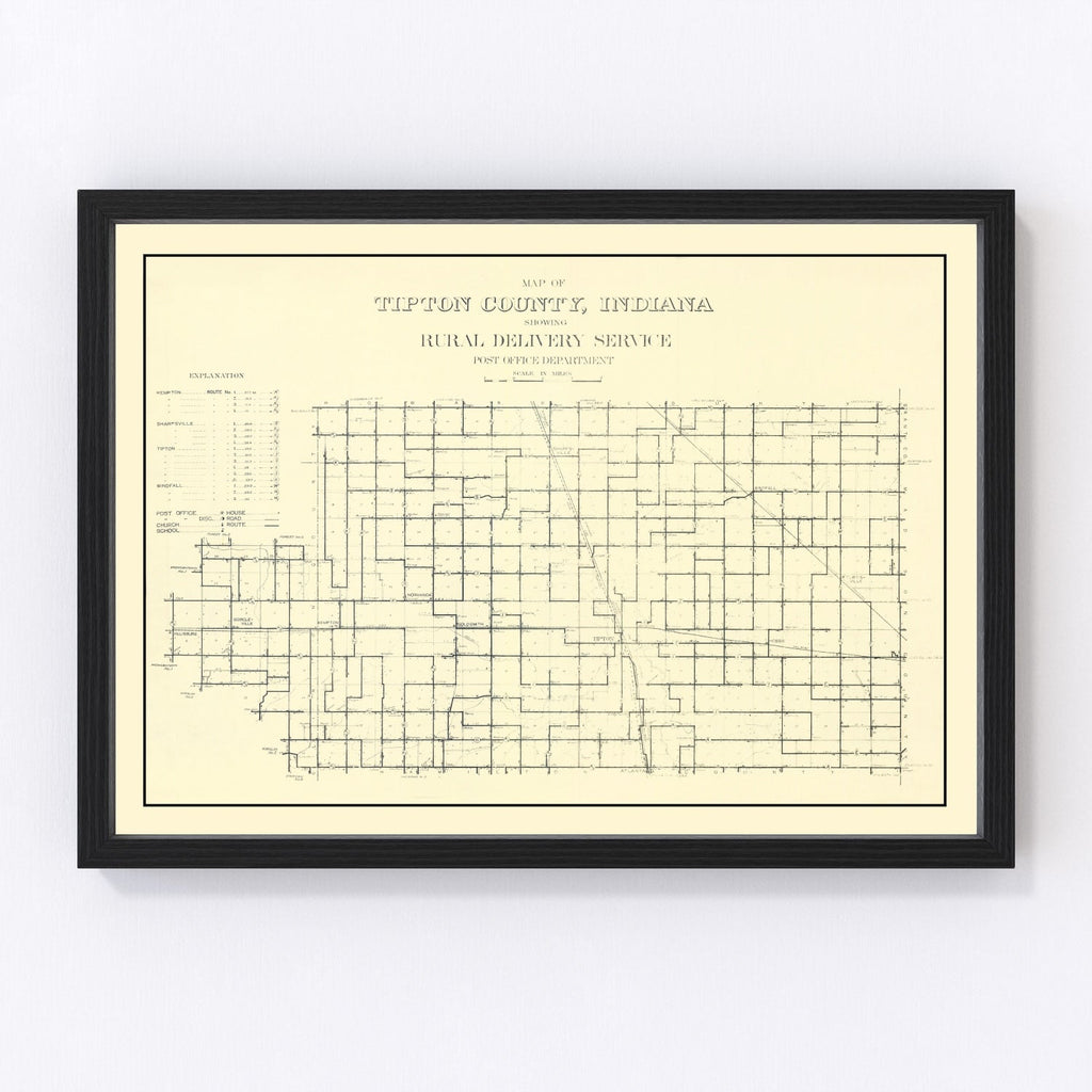 Vintage Map of Tipton County, Indiana 1910