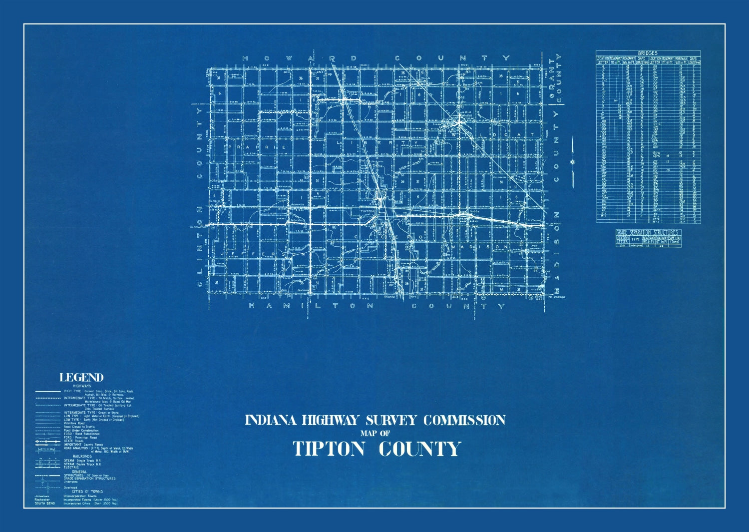 Vintage Map of Tipton County, Indiana 1936