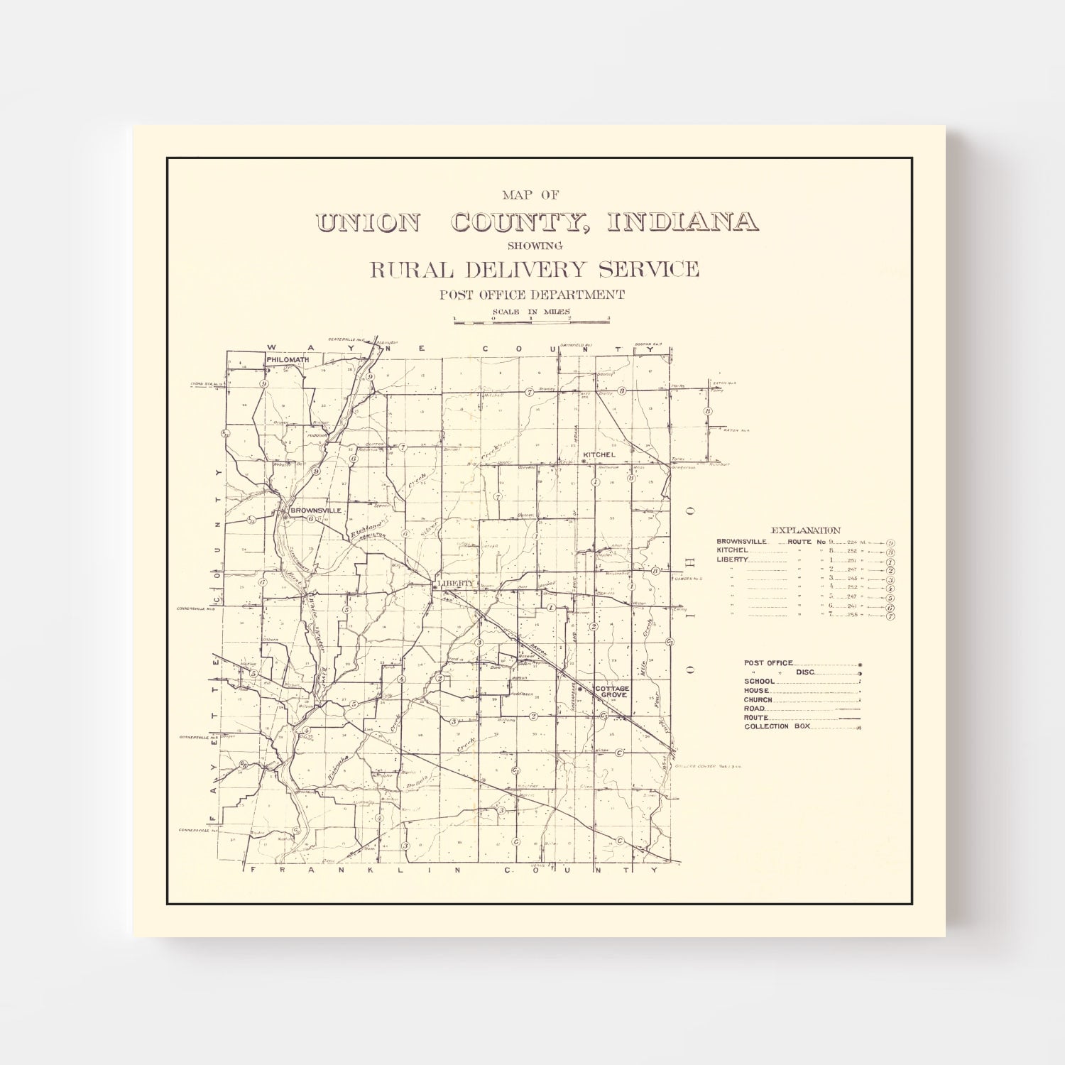 Vintage Map of Union County, Indiana 1911