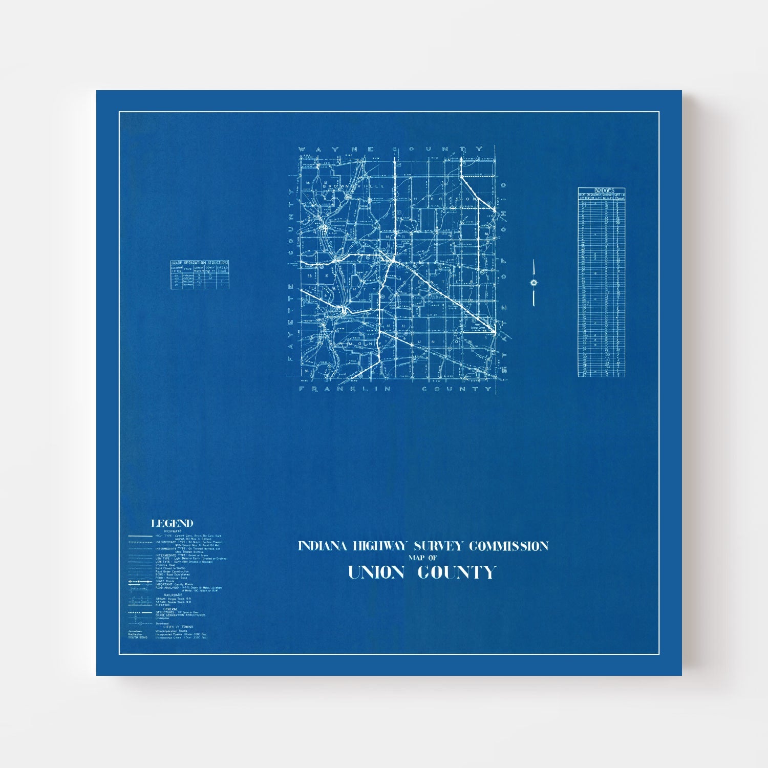 Vintage Map of Union County, Indiana 1936