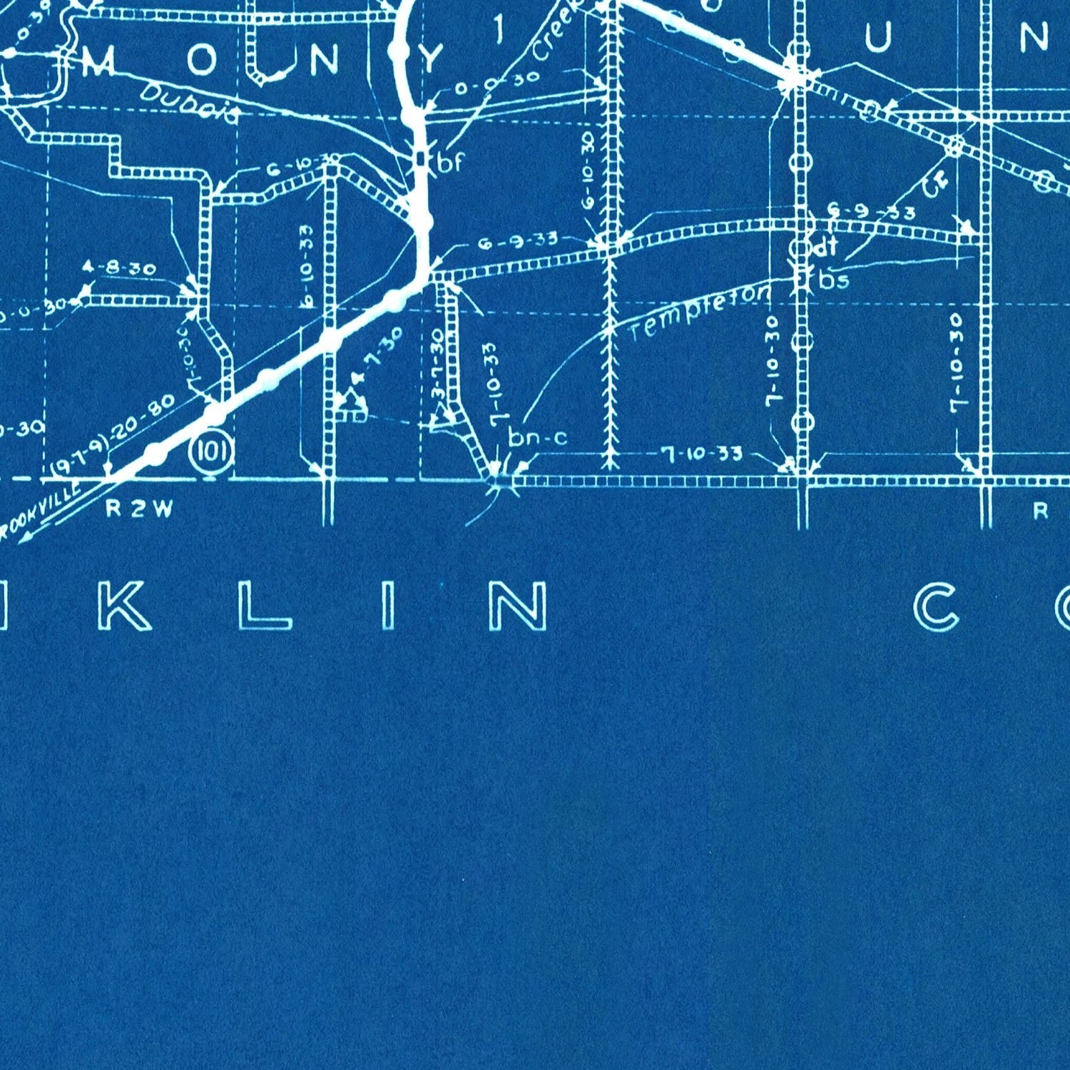 Vintage Map of Union County, Indiana 1936