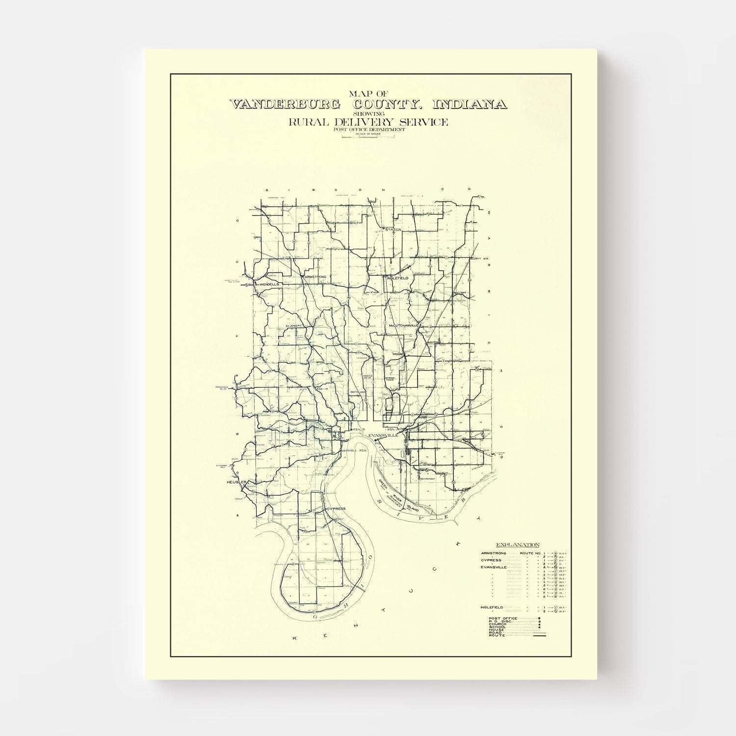 Vintage Map of Vanderburgh County, Indiana 1908