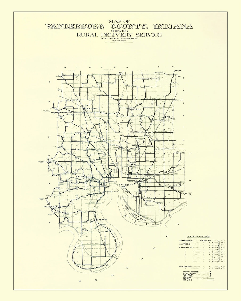 Vintage Map of Vanderburgh County, Indiana 1908