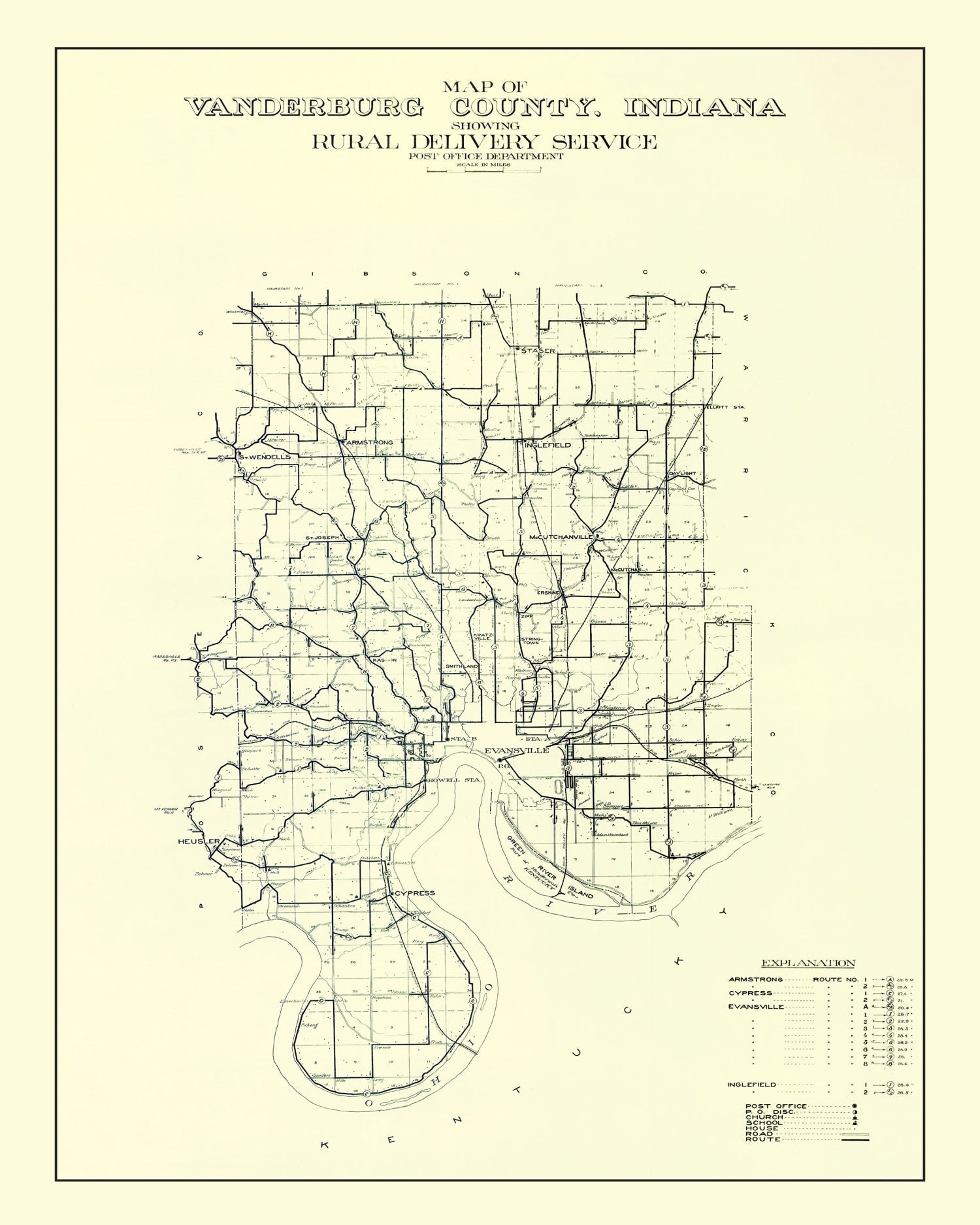 Vintage Map of Vanderburgh County, Indiana 1908