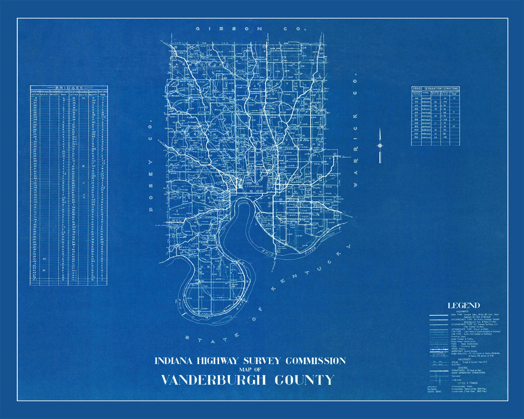 Vintage Map of Vanderburgh County, Indiana 1936