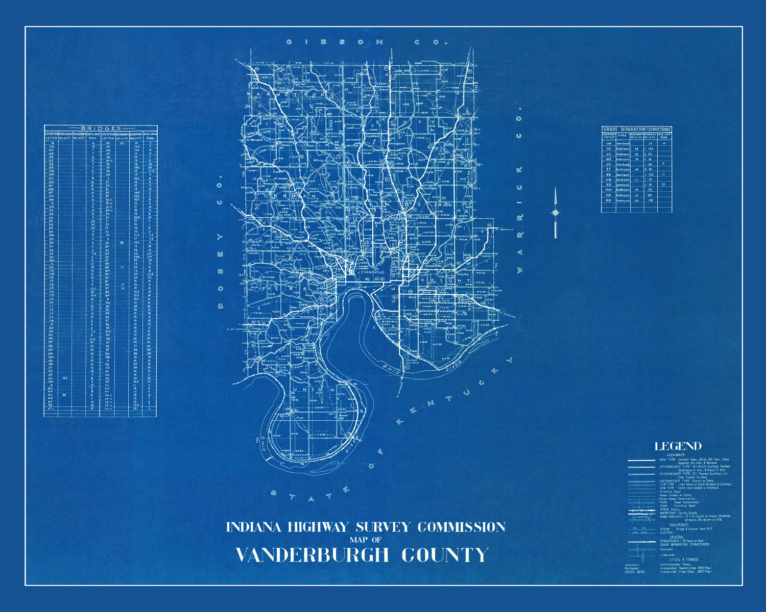 Vintage Map of Vanderburgh County, Indiana 1936